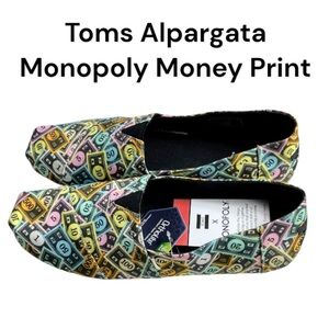 NWT Box Toms x Monopoly Alpargata Graphic Slip On Flats Men’s 9.5 Women’s 10.5